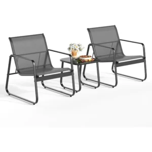 Patio Chairs Set of 2, Patio Furniture Set with Metal Frame Glass Table, Outdoor Chairs Set of 2
