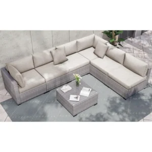 KIGOTY Patio Furniture Set 7 Pieces Conversation Sets, Outdoor Sectional Sofa, All-Weather PE Rattan Modular Sofa