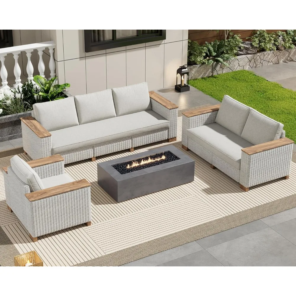 Patio Furniture Set, 6 Piece Modular Rattan Outdoor Sectional Set with Washable Cushions for Lawn Backyard Garden, Beige