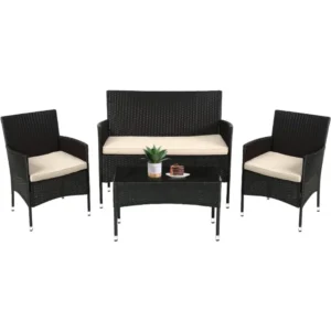 Patio Furniture Set 4 Pieces Outdoor Rattan Chair Wicker Sofa Garden Conversation Bistro Sets for Yard,Pool or Backyard